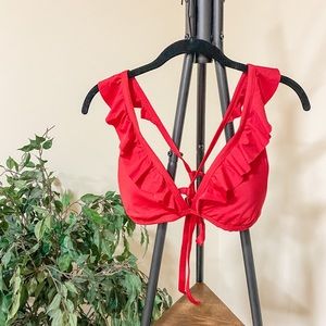 red ruffled bathing suit set